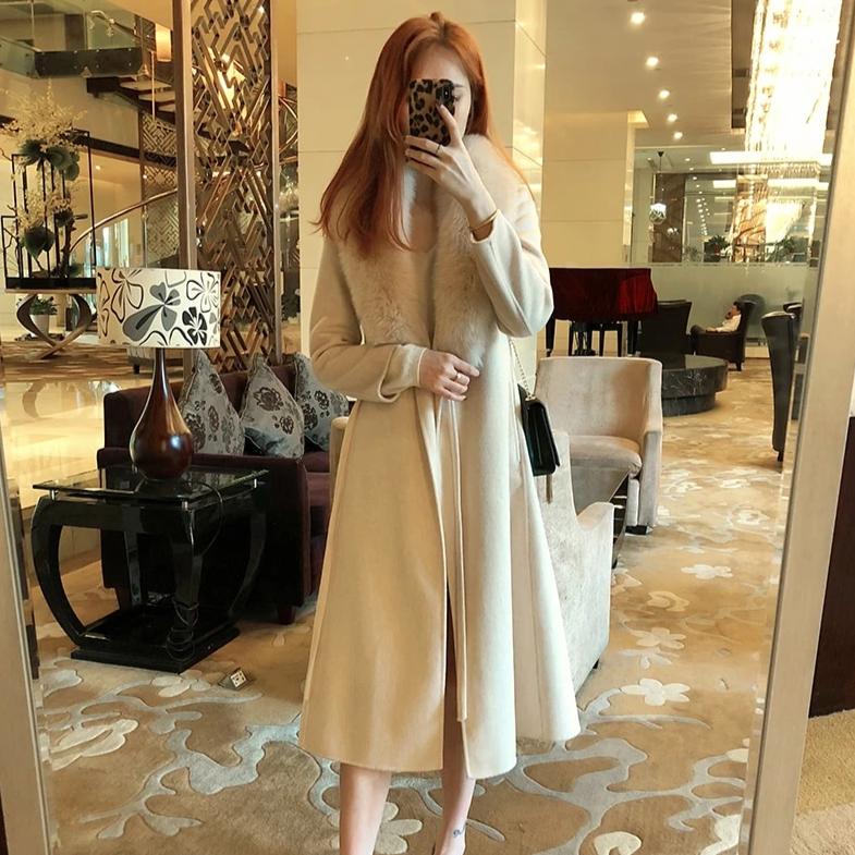 Women's Winter Casual Slim Long Trench With Fox Fur