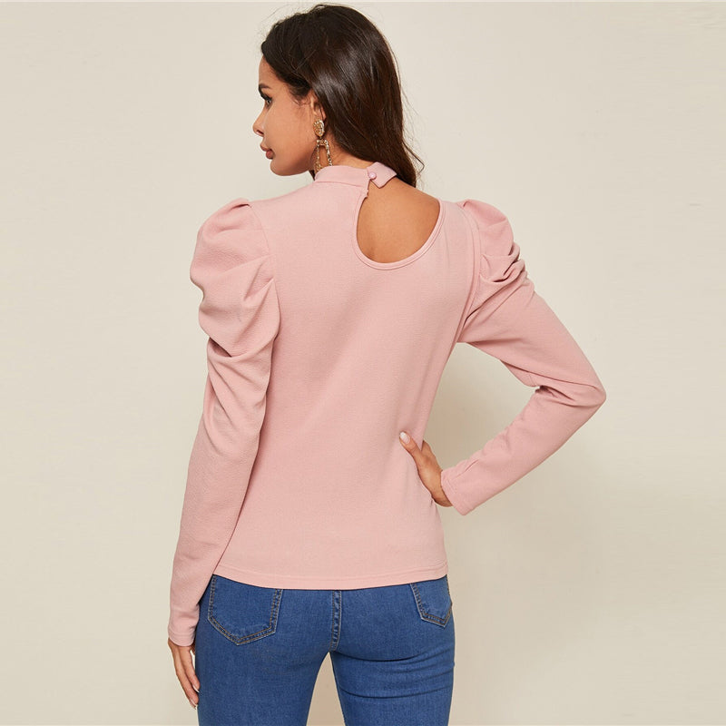 Women's Spring Polyester Slim Blouse With Button