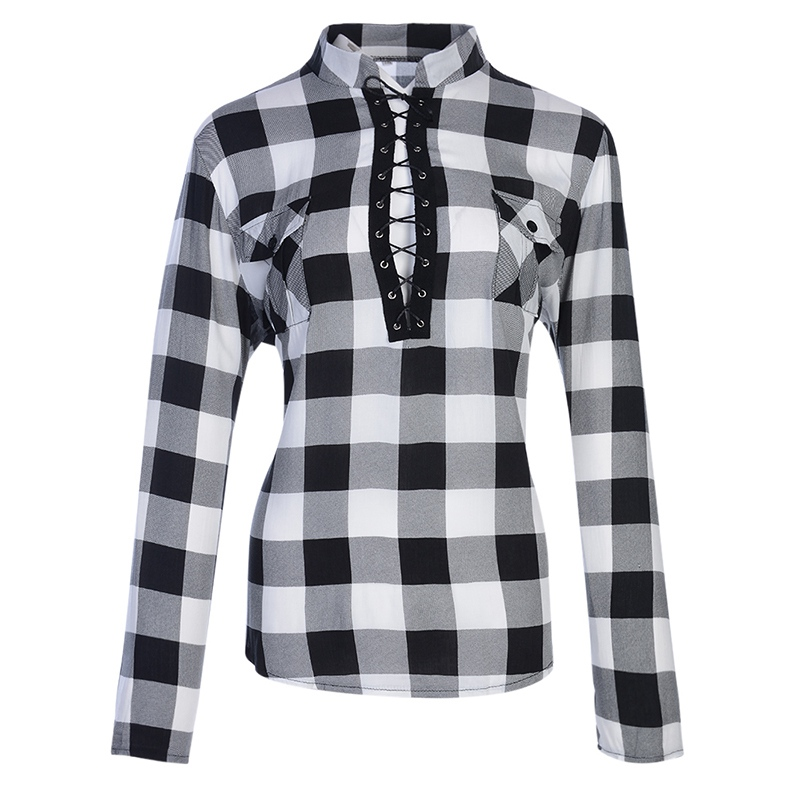 Women's Spring Casual Long-Sleeved Lace-Up Shirt With Print