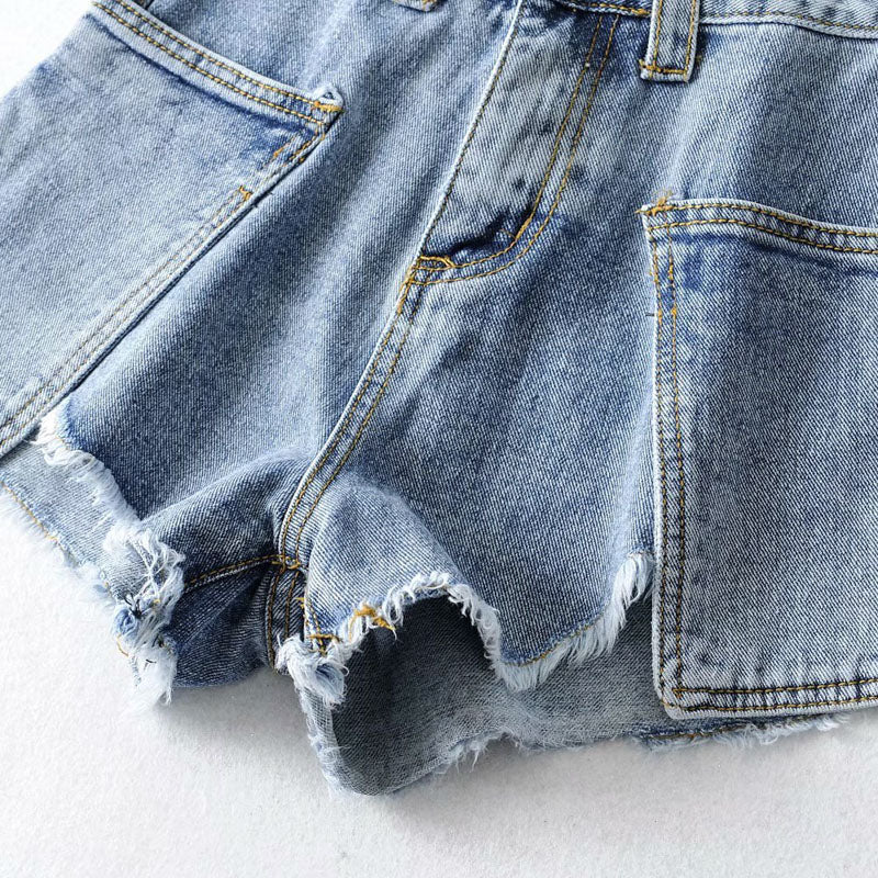 Women's Summer Casual Denim Mid-Waist Shorts With Pockets