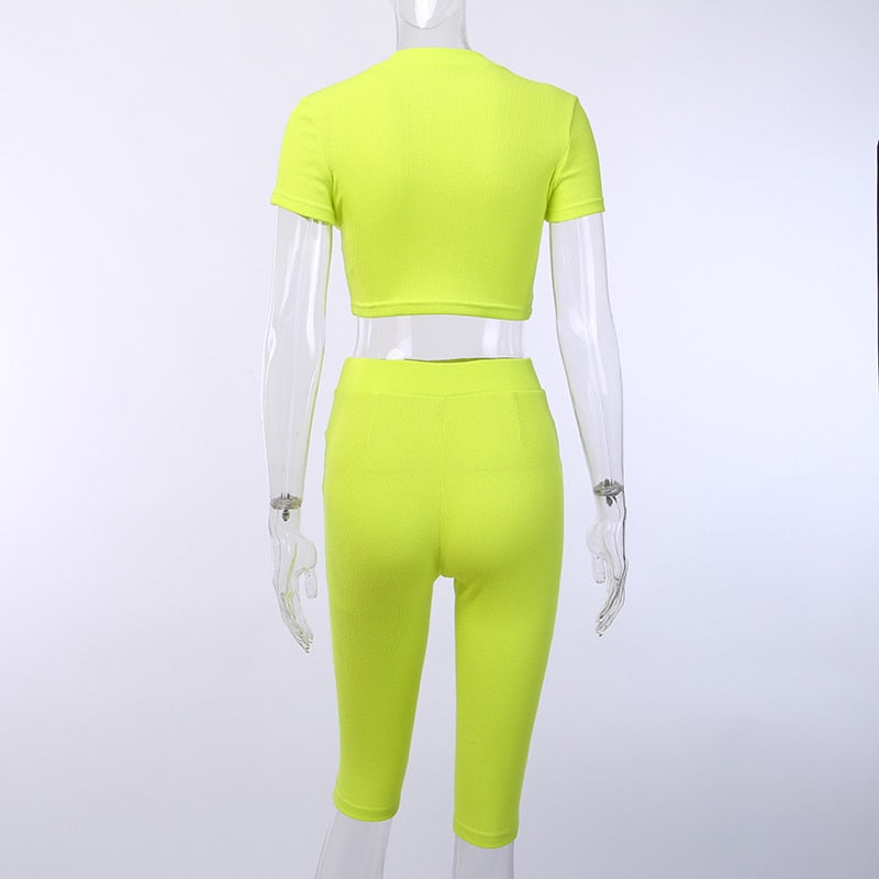Women's Casual Bodycon Elastic Short Sleeve Fitness Set