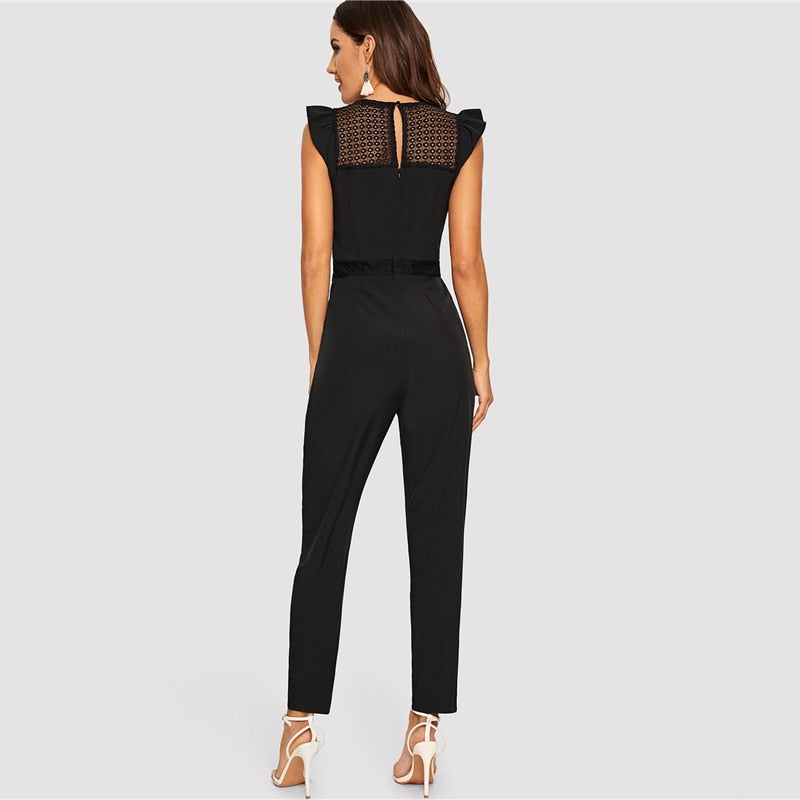 Women's Summer V-Neck Jumpsuit With Ruffle