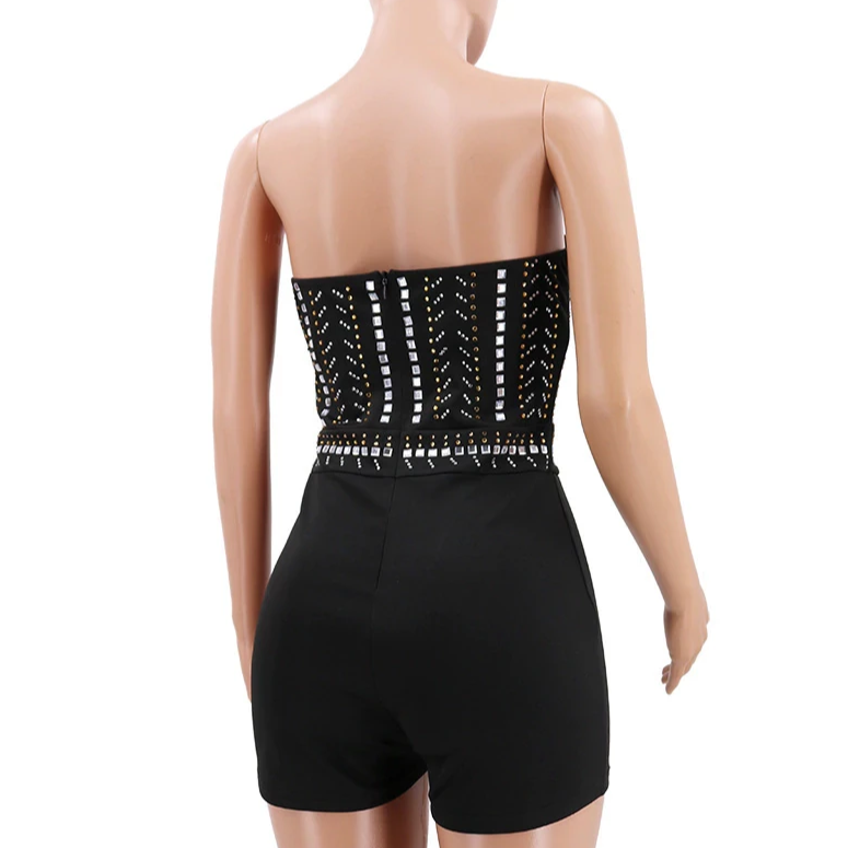 Women's Strapless Skinny Romper With Sequin