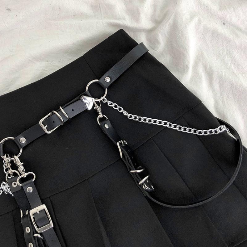 Women's Adjustable Leather Belt With Chain