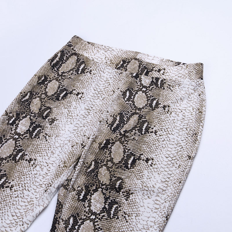 Women's Autumn High Waist Flare Pants With Snakeskin Print