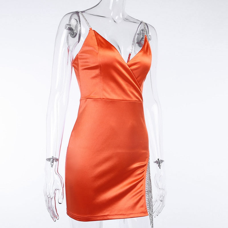 Women's Summer Satin V-Neck Skinny Split Dress