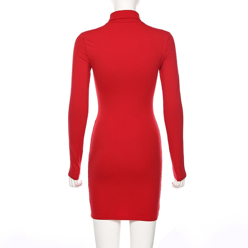 Women's Autumn Casual Bodycon Dress With High Neck