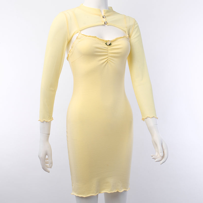Women's Bodycon Mini Dress With Mesh Top