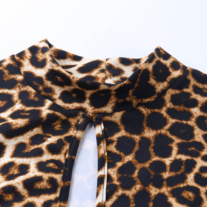 Women's Autumn High Neck Mini Dress With Leopard Print