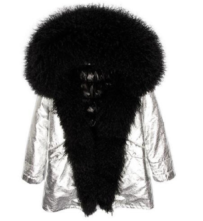 Women's Winter Casual Short Slim Hooded Parka With Sheep Fur