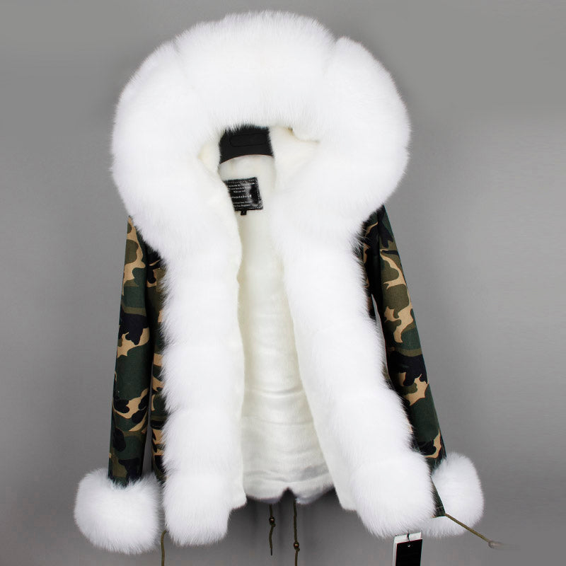Women's Winter Casual Short Polyester Slim Parka With Fox Fur