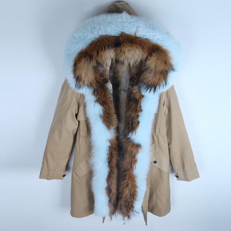 Women's Winter Casual Slim Long Warm Parka With Rabbit Fur