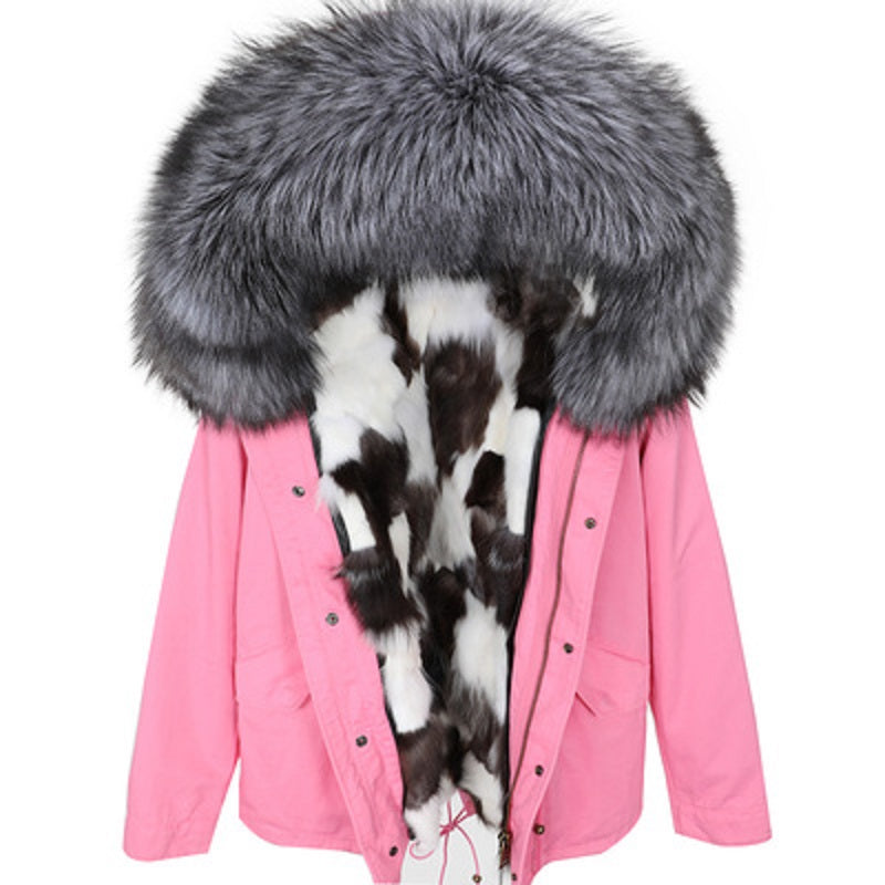 Women's Winter Hooded Thick Short Parka With Fox Fur