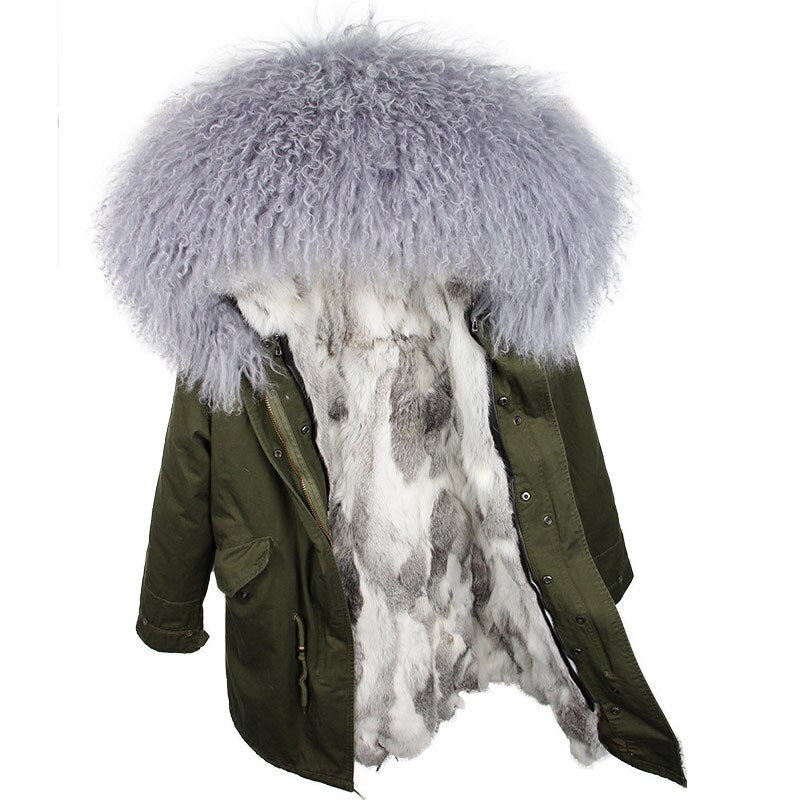 Women's Winter Casual Long Hooded Parka With Sheep Fur