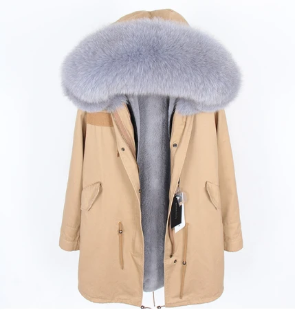 Women's Winter Casual Long Slim Thick Parka With Fox Fur