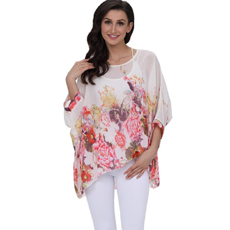Women's Summer Casual Loose Chiffon Blouse With Print | Plus Size