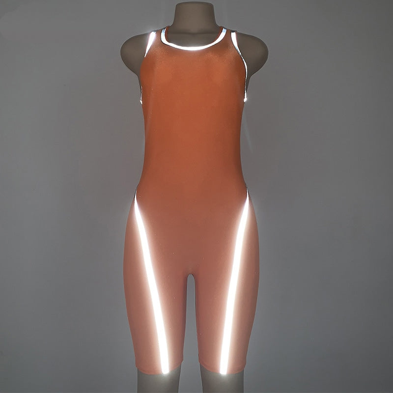 Women's Casual Spandex Reflective Striped Neon Fitness Suit