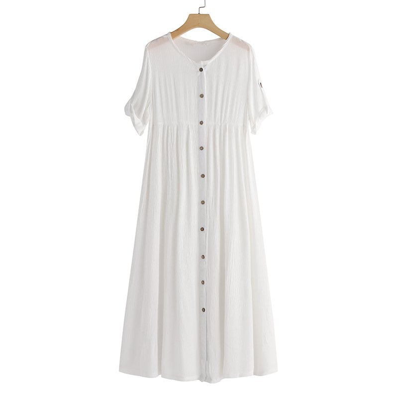 Women's Summer Casual Loose O-Neck Dress With Buttons