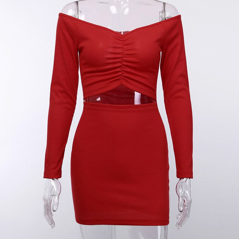 Women's Casual Long Sleeve Ruched Skinny Mini Dress