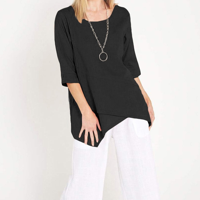 Women's Summer Casual Polyester Asymmetrical Long Blouse