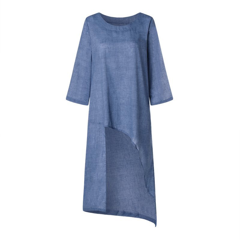 Women's Summer Casual Polyester O-Neck Long Tunic-Blouse