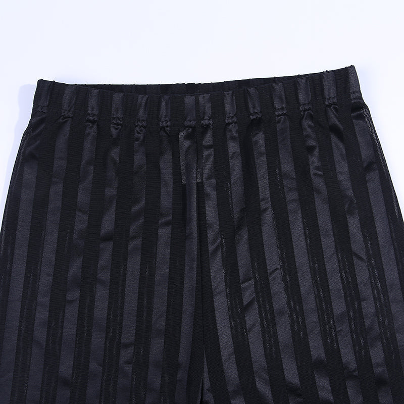 Women's Summer Mesh Slim Elastic Striped Shorts