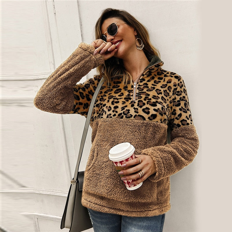 Women's Autumn/Winter Casual Rayon Leopard Sweatshirt