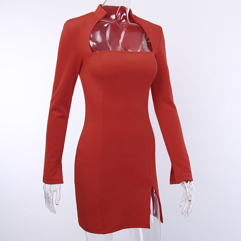 Women's Autumn Long Sleeve Bodycon Split Mini Dress