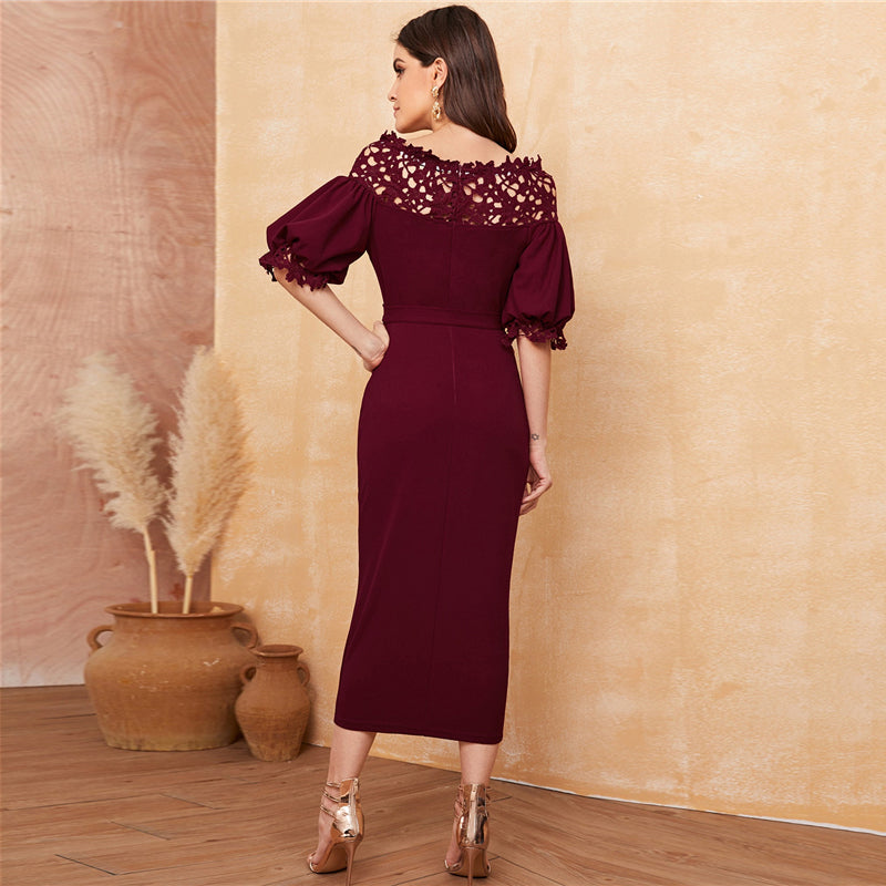 Women's Summer Off-Shoulder Long Sheath Dress With Lace