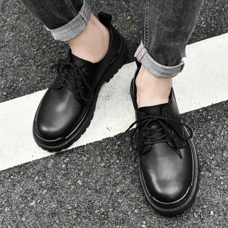 Men's Black Genuine Leather Casual Oxfords Shoes