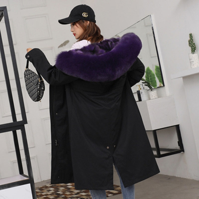 Women's Winter Casual Long Thick Slim Parka With Fox Fur