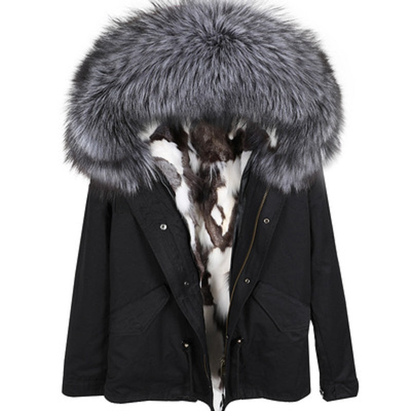 Women's Winter Hooded Thick Short Parka With Fox Fur