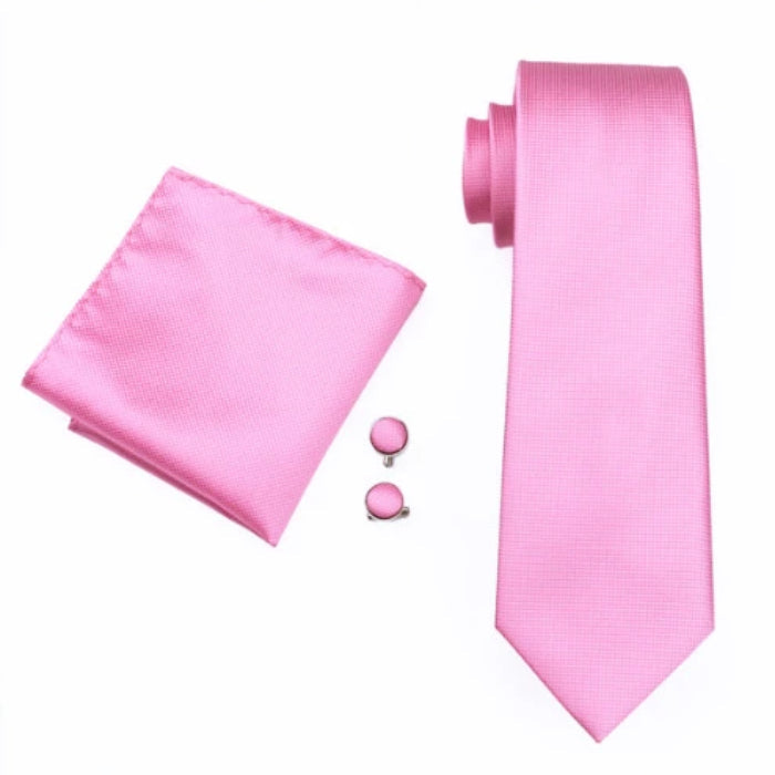 Men's Wedding Pink Tie With Cufflinks And Handkerchief