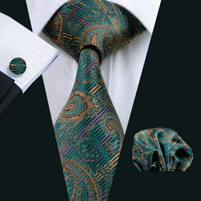 Men's Silk Tie With Cufflinks And Handkerchief