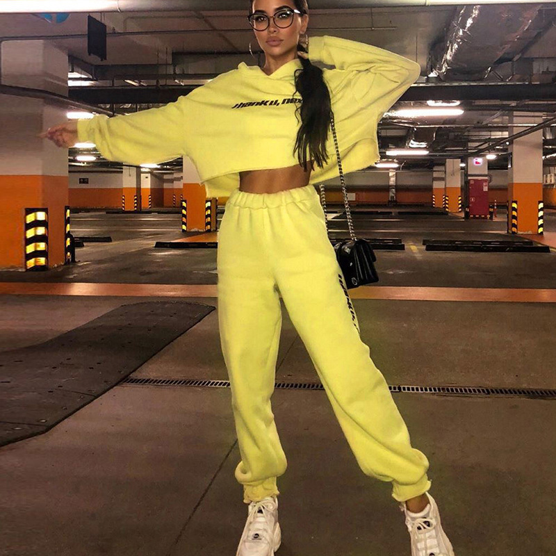 Women's Spring/Autumn Casual Elastic Spandex Two-Piece "Thanku Next" Suit | Sweatshirt and Pants