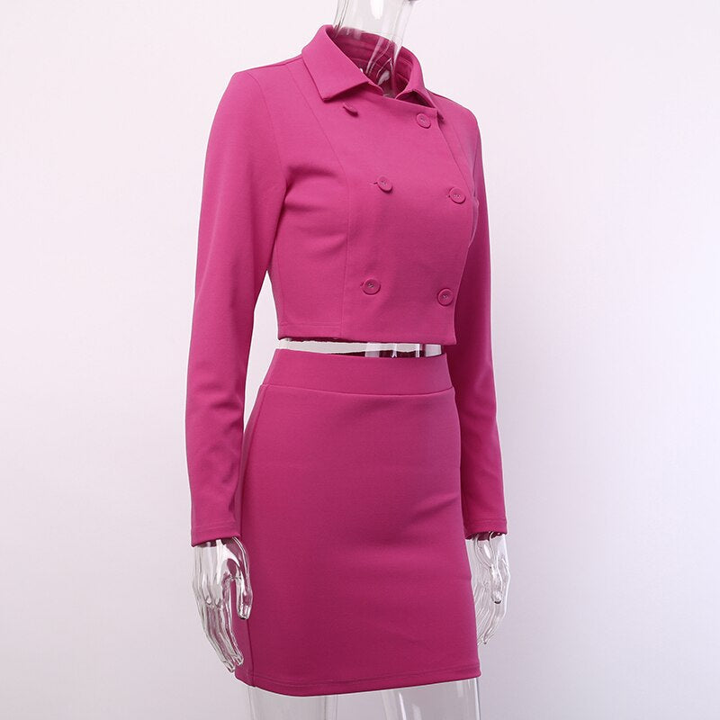 Women's Turn-Down Collar Buttoned Solid Slim Suit