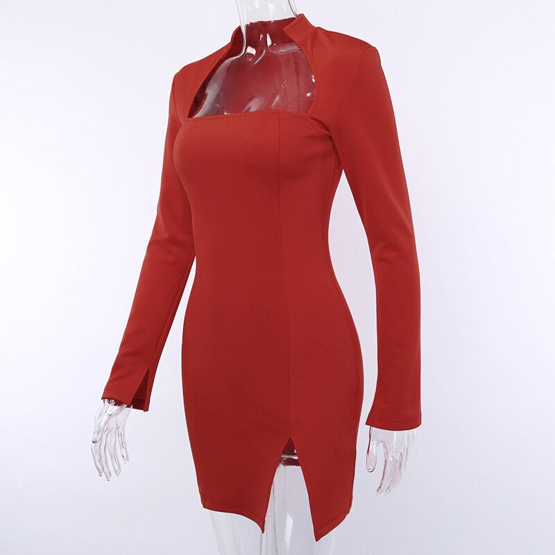 Women's Autumn Long Sleeve Bodycon Split Mini Dress