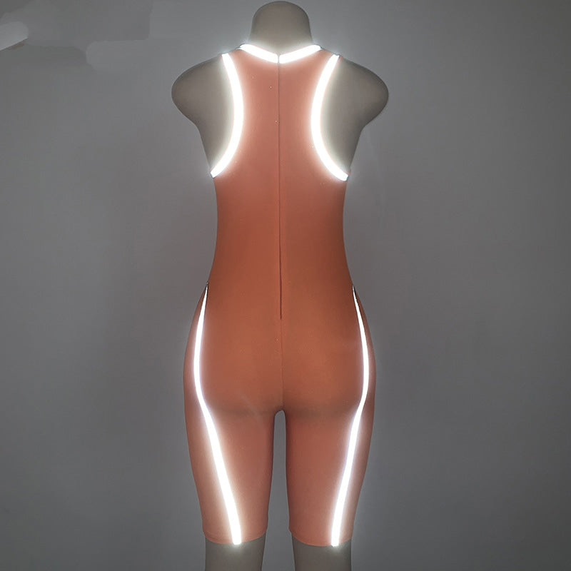 Women's Casual Spandex Reflective Striped Neon Fitness Suit