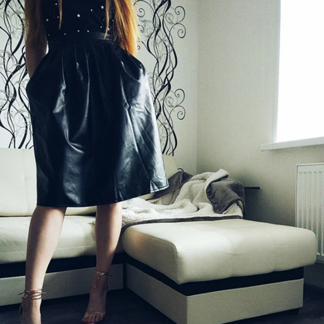 Women's Spring/Autumn Casual PU Leather High-Waist Long Skirt