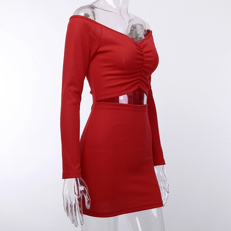 Women's Casual Long Sleeve Ruched Skinny Mini Dress