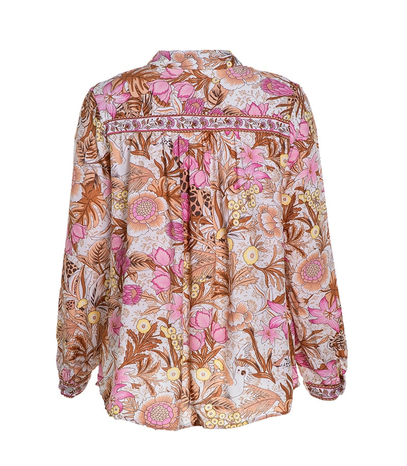 Women's Autumn Cotton Long Sleeve Floral Shirt