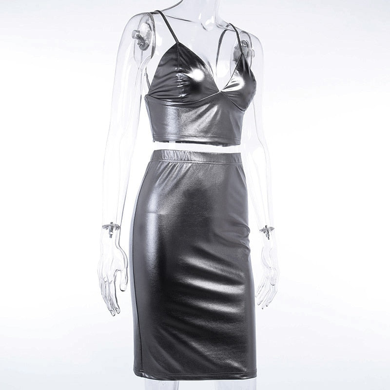 Women's Sleeveless V-Neck Skinny Two-Piece Dress
