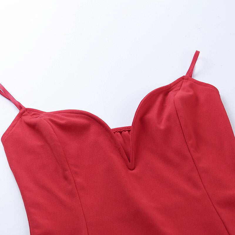 Women's Summer Elastic Solid Skinny V-Neck Bodysuit