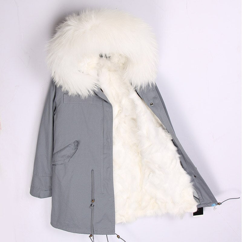 Men's Winter Casual Cotton Long Hooded Parka With Fox Fur