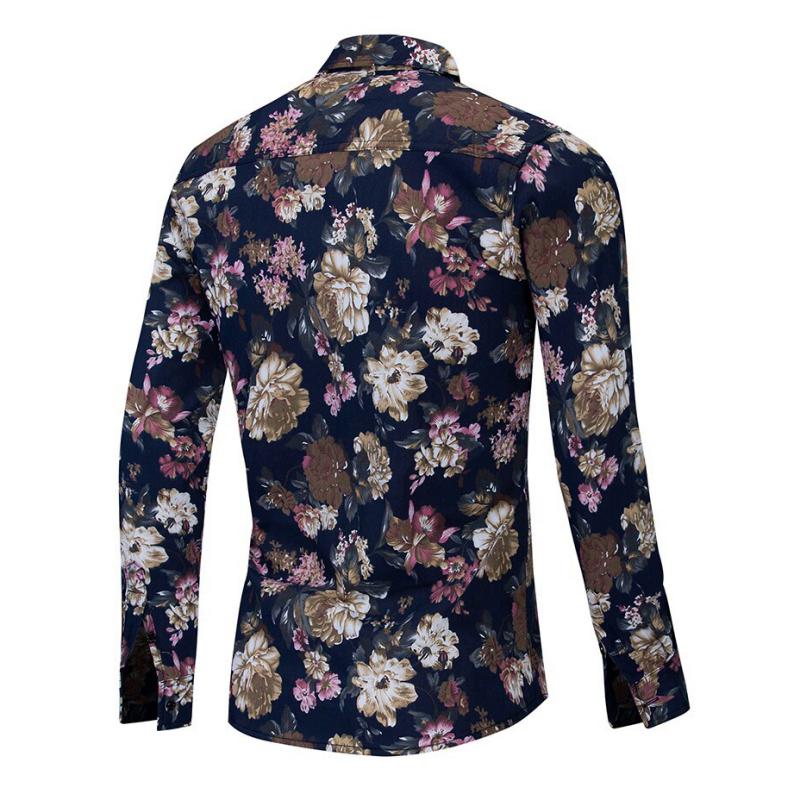 Men's Casual Cotton Long Sleeved Shirt With Floral Print