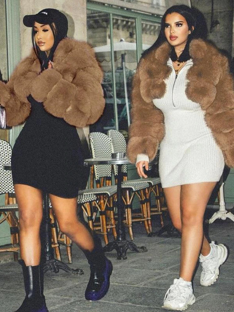 Women's Turn Down Collar Faux Fur Crop Jackets