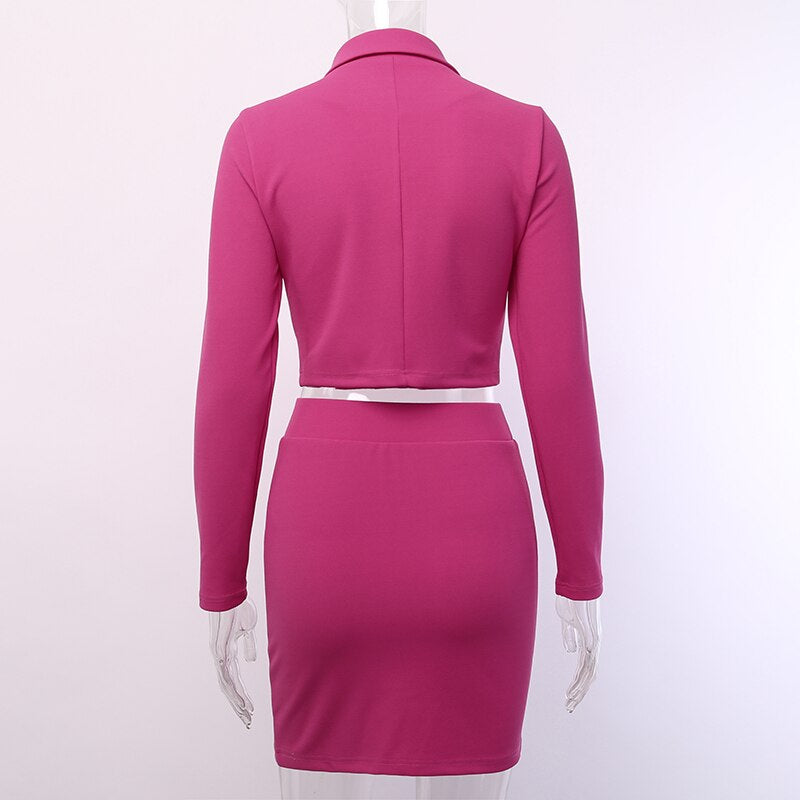 Women's Turn-Down Collar Buttoned Solid Slim Suit