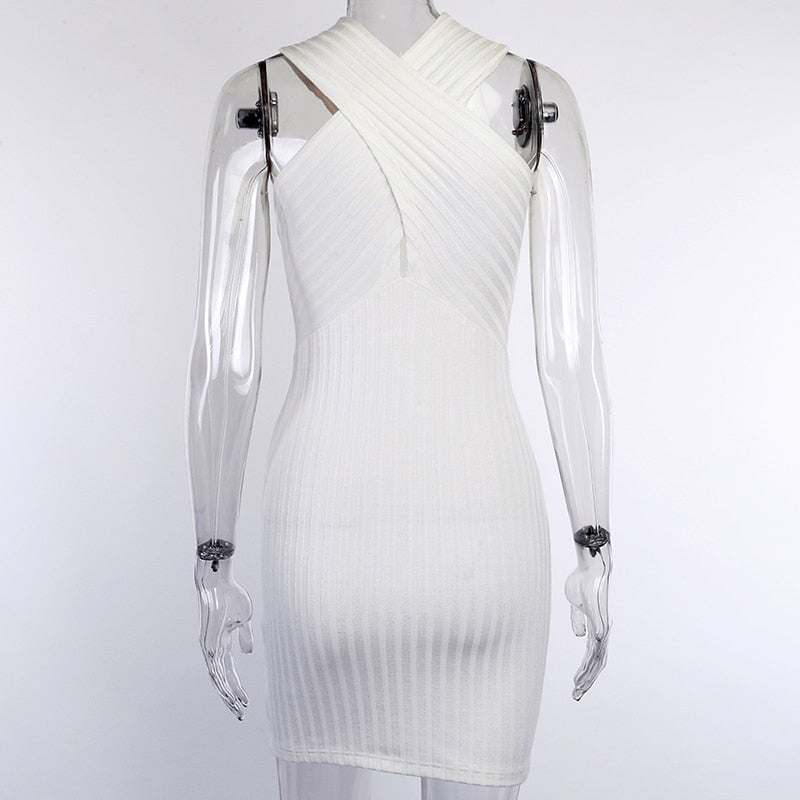 Women's Ribbed Knitted Criss Cross Elastic Dress