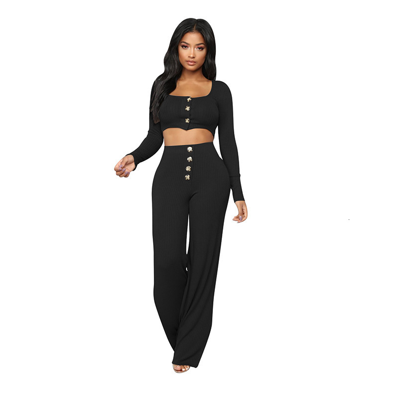 Women's Autumn Casual Polyester Two-Piece Jumpsuit With Buttons
