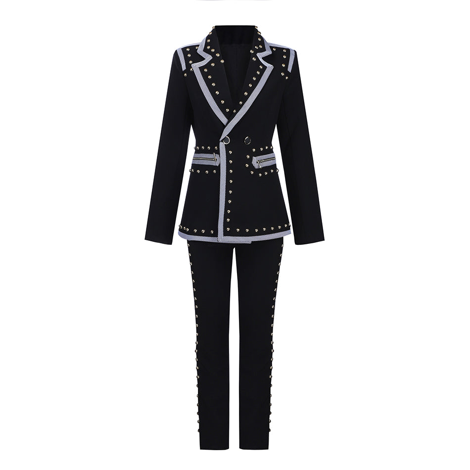 Women's Casual Polyester High-Waist V-Neck Suit